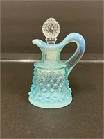 Vintage Fenton Blue Opalescent Glass Cruet Hobnail