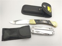 POCKET KNIFE AND LEATHERMAN TOOL W/CASES