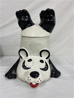 Vintage pottery panda upside down cookie jar