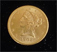 1902 $5 Dollar Liberty Head Half Eagle Gold Coin