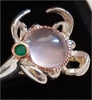 Moonstone & emerald ring 8.5 sterling silver 925