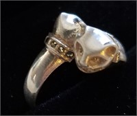Unusual cat head diamond ring sz 8 sterling 925