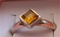 Amber gemstone ring sterling silver 925 sz 8