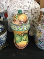 Tall fruit cookie jar with lid