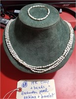 14k gold & freshwater pearl necklace, bracelet