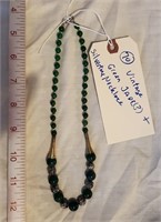 Heavy green jade ? & silvertone necklace vintage