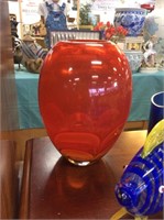 Orange art glass vase