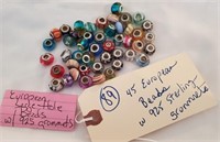 45 European beads w 925 sterling silver grommets