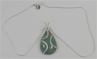 Chrysocolla 2.2" Wire Wrapped Pendant & Chain