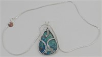 Chrysocolla Wire Wrapped 2.2" Pendant & Chain