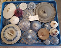 18 old vintage lids fry glass stoneware salt glaze