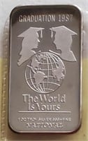 World Is Yours .999 fine 1oz silver bar 1987