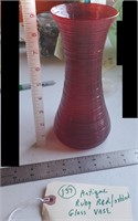 Antique ruby red spun art glass vase Czech?
