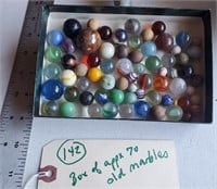 Box w appx 70 old vintage marbles