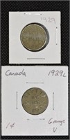 2 1929 CAD George V One Cent Coins