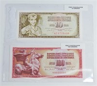 1965/1968 Yugoslavia Dinara Banknotes VG