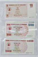 6 pcs Assorted Vintage Zimbabwe Banknotes - VG