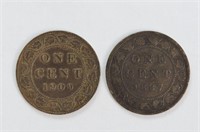 2 pcs 1887/1909 CAD One Cent Coins