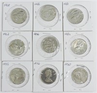 9 pcs CAD .50c Coins Assorted Dates