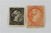 1868 CAD Queen Victoria 1/2c & 3c Stamps