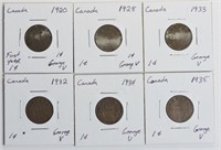 6 pcs CAD George V .01c Coins