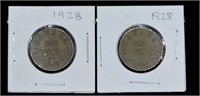 2 pcs 1928 Canada .01c Coins