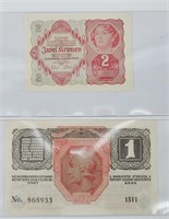 1916 / 1922 Austria 1 & 2 Krone Uncirc.