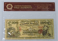 24kt Gold Foil USD $100 Fantasy Note