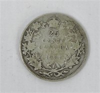 1931 CAD Silver .25c Coin