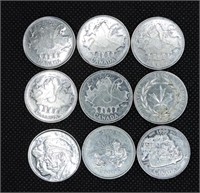 9 pcs Assorted CAD .25c Coins
