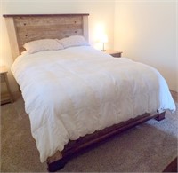 QUEEN SIZE BED W/BARN WOOD TYPE HEADBOARD.....