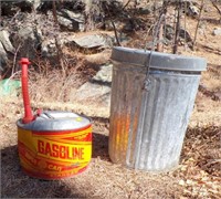 GALVANIZED ASH BUCKET W/LID & GAS CAN