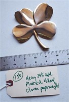 HEAVY 24k gold plated clover leaf paperweight