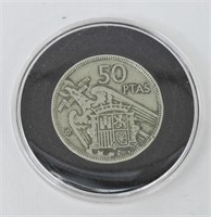Rare 1957 50 PTAS (Star 58) una libra Grande Coin