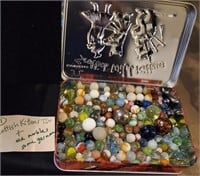 Scottish Kittens tin w appx 120 old marbles