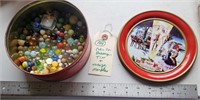 100+ old marbles & Collin Street Bakery tin