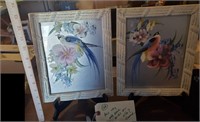 2 old vintage bird pictures on silk? anonymous