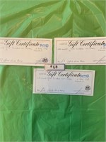 3 Free Sundae Ice-cream Gift Certificates.
