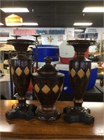 Three piece wooden candle holder and urn
