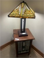 End Table with Leaded Glass Lamp