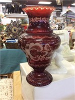 Red cut glass vase