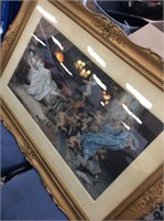 Vintage picture of cherubs with woman sleeping