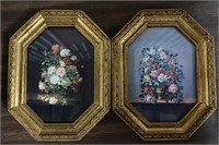 2 ITALY GOLD FRAMED FLORAL PICTURES