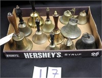 Lot of 12 Antique Brass School Bells, Etc