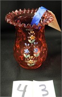 Victorian Cranberry Art Glass Vase Enamel Decor