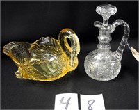 2 Pcs of Glass Yellow Swan, ABP Cut Glass Cruet