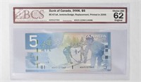2006 CAD $5 REPLACEMENT Banknote - Graded
