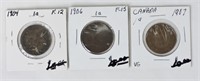3 pcs 1904/1906/1907 CAD .01c Coins
