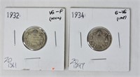 1932 / 1934 CAD Silver .10c Coins