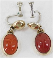 Vintage Sterling Silver and Amber Earrings - 6.4